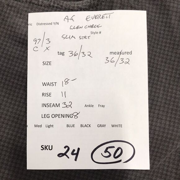 ADRIANO GOLDSCHIED Everett Jean Men 36x32 Olive Green Glen Check Slim Straight - Picture 15 of 15